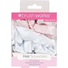 Hårtilbehør Brushworks Pink & White Satin Scrunchies 4pcs