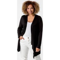 Roman Curve Waterfall Front Jersey Cardigan - Black