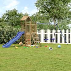 VidaXL Outdoor Toys vidaXL Playhouse with Slide Swings Rockwall Impregnated Wood Pine