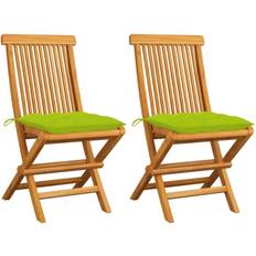 Teck Chaises de Jardin vidaXL Lot de 2 Chaises de Jardin avec Coussins, Sièges de Terrasse, Chaises de Salle À Manger, Meubles de Patio Extérieur, Vert Vif Bois de Teck