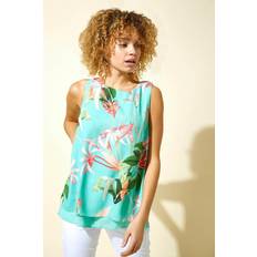 Turquoise Vests Roman Tropical Chiffon Overlay Vest Top