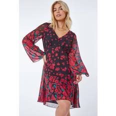 Dusk Rose Border Print Chiffon Dress