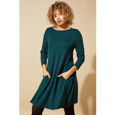 Roman A-Line Pocket Detail Swing Dress - Bottle Green