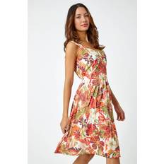 Roman Sleeveless Tropical Pleated Stretch Dress