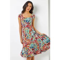 Roman Textured Leaf Print Panel Dress