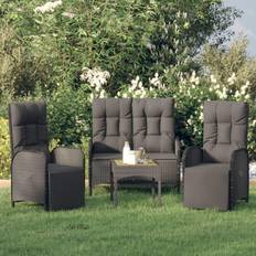 vidaXL Dining 3 Piece Reclining Chair with Cushions Black Poly Rattan Set da pranzo per patio