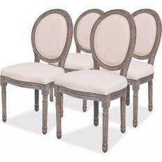 Sillas vidaXL Sillas Comedor 4 Unidades Tela Color Crema Silla de Cocina 4pcs