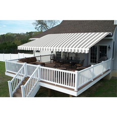 Cheap Awnings Aleko Grey/White Retractable 20 foot Motorized Deck Awning Stripes