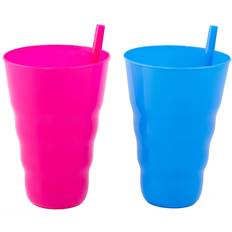 Basicwise Reusable Plastic Cups with Straw small