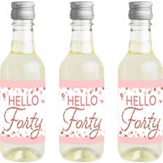 Gold Plastic Cups Big Dot of Happiness 40th Pink Rose Gold Birthday Mini Wine & Champagne Bottle Label Stickers Happy Birthday Party Favor Gift for Women and Men 16 Ct