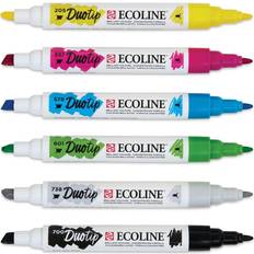 Ecoline Markers Ecoline Duotip märkpennor 6 styck Mejsel/Fin spets Svart, Cyan, Grå, Ljusgrön, Magenta, Gul