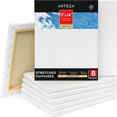 Arteza 28 x 36 cm 11"x14" Premium Stretched Canvas, Bulk Pack of 8, Primed, 100% Cotton for Painting, Acrylic Pouring, Oil Paint & Wet Media