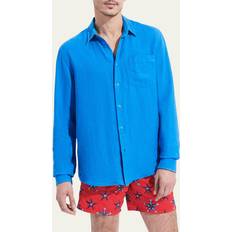 Vilebrequin Linen Solid Classic Fit Shirt - Blue Men