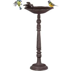 Relaxdays Fontana Per Uccelli A Colonna Decorazione Da Giardino H40 cm Marrone
