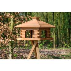 Square Bird House With Wooden Roof Brown