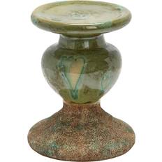 3R Studios Creative Co-Op 2-Tone Sculptural Terracotta Pillar Distressed Green Candle Holder