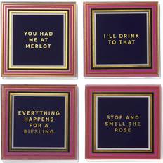 Crystal Glass Coasters Trina Turk Pink Set of 4 Glass Serveware 4" D Coaster 4pcs