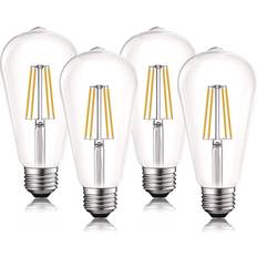 LED Lamps Luxrite 75W Equivalent ST19 ST58 Dimmable Edison LED Light Bulbs 8 Watt 800 Lumens UL Listed 3000K Soft White E26 Base 4-Pack