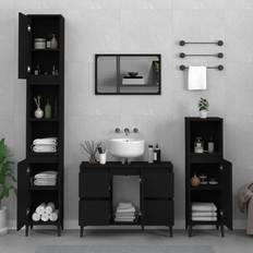 vidaXL Badmöbel-Set 3-tlg Schwarz Holzwerkstoff