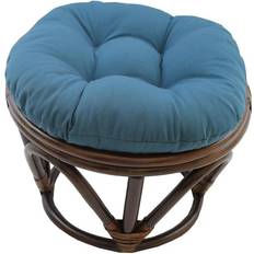 Blue Outdoor Stools Rattan Footstool with Twill Cushion Indigo