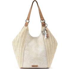 Sakroots Womens Roma Straw Shopper - White Flower Blossom