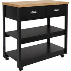 Black Trolley Tables MDF Farmhouse Style Kitchen Island Cart Trolley Table