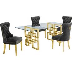 Black and gold furniture set Best Quality Furniture Modern Gold Dining Set 5