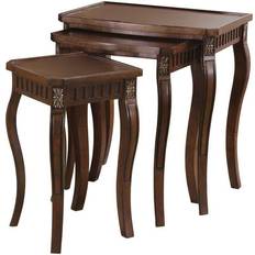 Brown Nesting Tables Benzara Set Of 3 Wooden With Curved Legs Nesting Table 2