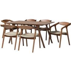 Baxton Studio Harland Collection RDC809B-AC-STEEL/WALNUT-7PC Dining Set