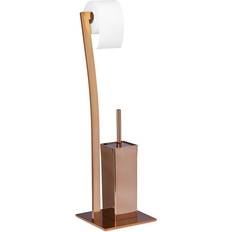 Relaxdays Wimedo Toilet Brush and Holder, Size: 71 x 20 x 20 cm Toilet Paper Holder in Stainless Steel, FreeStanding, Copper