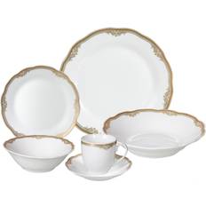 Lorren Home Trends Catherine 24 Piece Porcelain Dinnerware Gold Dinner Set