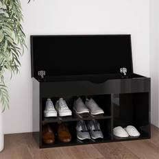 VidaXL Muebles y Accesorios de Pasillo vidaXL Banco Zapatero Con Cojín Aglomerado Negro Brillo 80 cm Organizador de zapatos