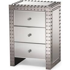 Silver Bedside Tables Baxton Studio Azura 3-Drawer Bedside Table