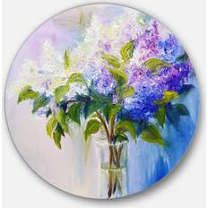 Vases Design Art Blue and White Lilacs Ultra Glossy Floral Metal Circle Wall 23" Vase