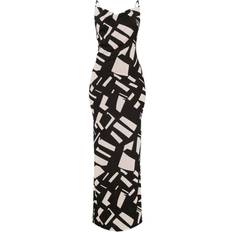 PrettyLittleThing Abstract Print Satin Cowl Neck Maxi Dress - Black