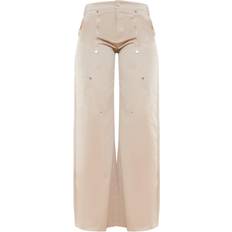 PrettyLittleThing Twill Contrast Seam Straight Leg Cargo Trousers - Stone