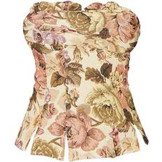 Cotton - Women Corsets PrettyLittleThing Floral Woven Jacquard Ruched Bust Spilt Hem Corset - Nude