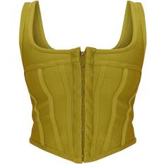 Green - Women Corsets PrettyLittleThing Bandage Hook And Eye Structured Detail Dip Hem Corset - Olive