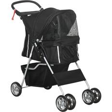 Pets Pawhut Stroller Carrier Foldable Deluxe Jogger Travel Dog Cat Black