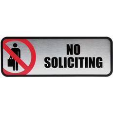 Red Workplace Signs Cosco Brushed Metal Office Sign No Soliciting