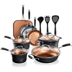 Orange Cookware Sets NutriChef 14-teiliges Antihaft-Kochgeschirr PFOA/PFOS Set mit Klappe