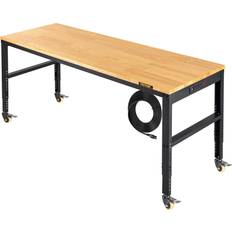 Adjustable swivel table VEVOR Workbench Garage Work Table Adjustable Height Power Outlets & Hardwood Top & Metal Frame & Swivel Casters Black 61" x 20"