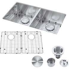 Kitchen Sinks Undermount 50/50 Double Bowl Drain Strainer, Bottom Grid, All 32"x18"x9"