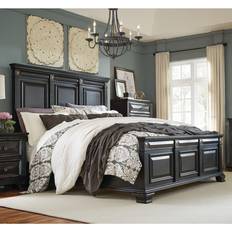 Black king bed frame Roundhill Furniture Renova Vintage Black Panel Bed