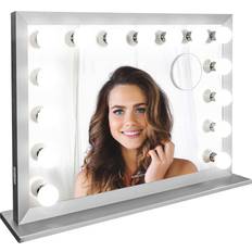 Makeup Mirrors Impressions Vanity Starlight Pro Vanity Mirror with Magnifying Glass 15 Lighted Dressing Mirror with Dimmer Switch and Standing or Wall Mounting Silver