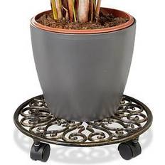 Supporti per Piante da Interno Relaxdays Portavasi Rotondo ø 33,5 cm Sottovaso in Metallo 4 Ruote Design Antico Resistente Bronzo