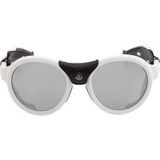 Moncler Round Unisex Sunglasses - White/Black/Leather Grey/Silver Mirror