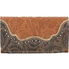 American West 2615282 Saddle Ridge Ladies Tri-fold Wallet Golden Tan Distressed Charcoal