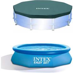 Swimming Pools & Accessories Intex 10ft Round Swimming Pool Cover & Easy Set 10ft x 30in Inflatable Pool 18.9 Blue