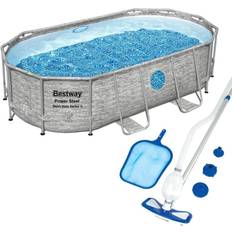 Swimming Pools & Accessories Bestway 14 ft. x 8.2 ft. Oval 39.5 in. Deep Metal Frame Pool Package, Grey